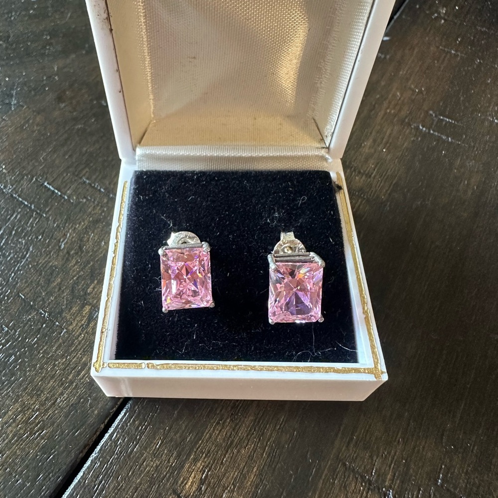 Sparkling Pink and Silver Gemstone Earrings